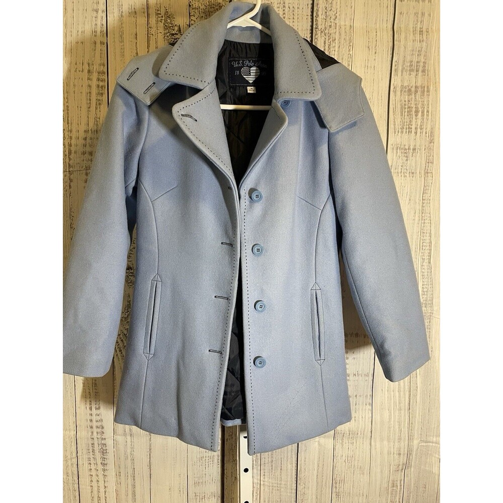Us Polo Assn Blue Peacoat Wool Blend Hooded Size 10/12 Women’s